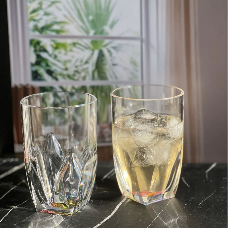 Rainbow Diamond Acrylic Glasses Drinking (Set of 4) Hi Ball 17Oz, Bpa Free Plastic Cocktail Glasses - Clear by HouseOfZazla