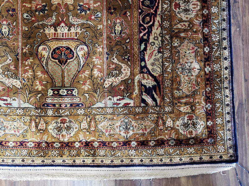 Semi Antique Persian Qum Silk Prayer Rug, Silk, Hand-Knotted, 3'6" x 5' by Jewel Rugs