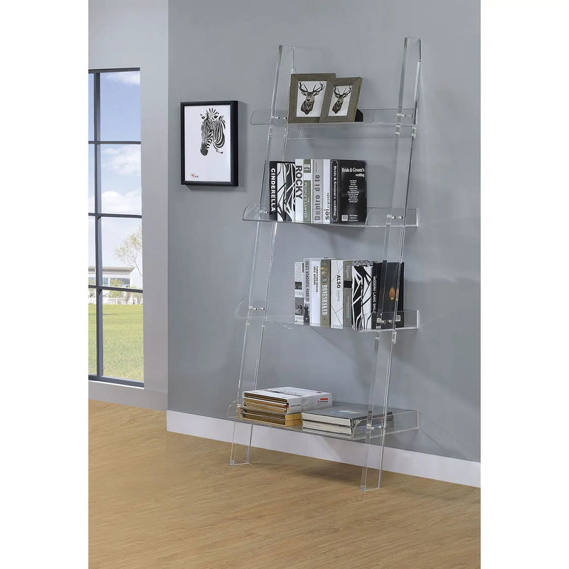 Cimarron - Ladder Bookcase With 4 Shelves - Clear by HouseOfZazla