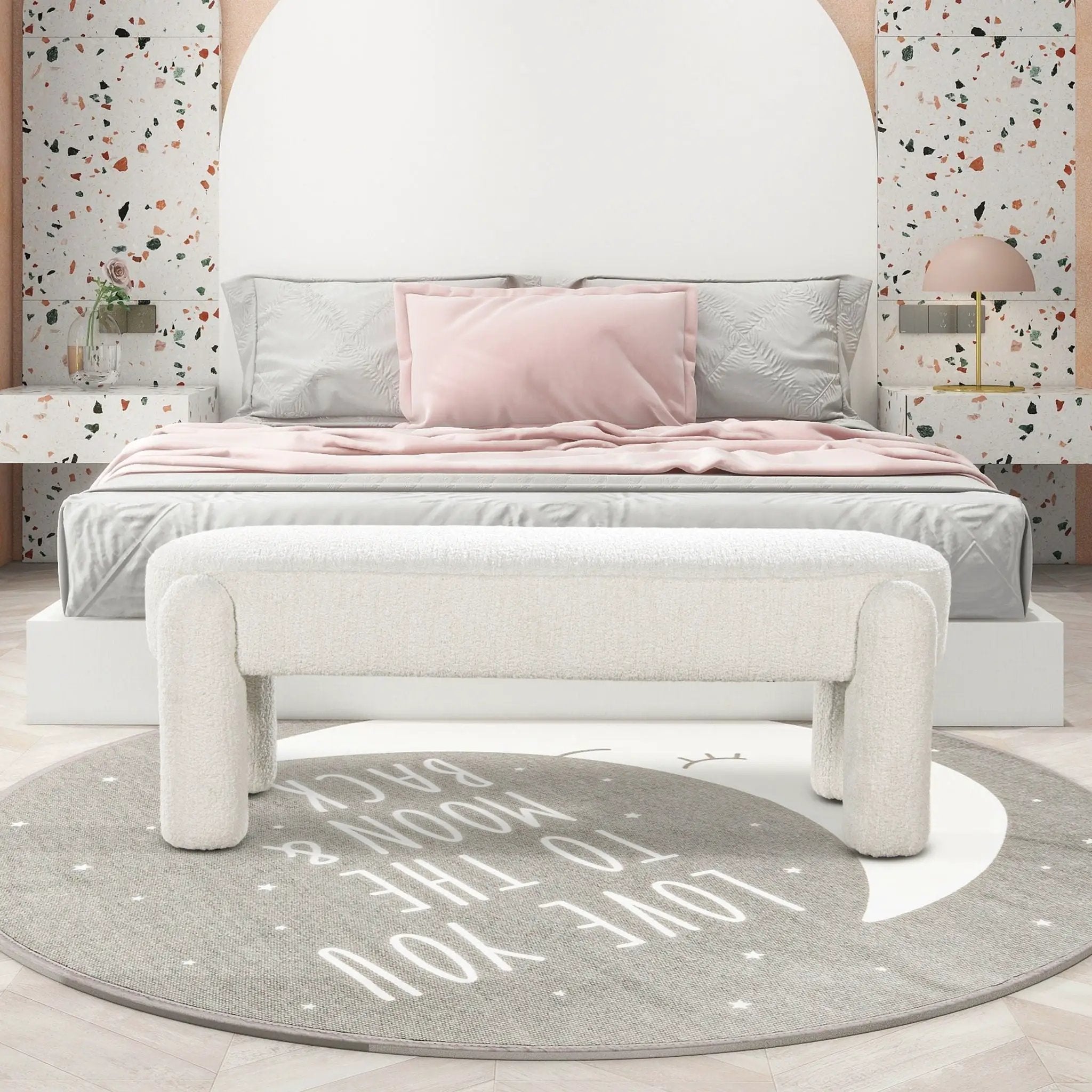 Hugo - Oval Fully Upholstered Bench - Milk Cream White by Unique Piece Furniture