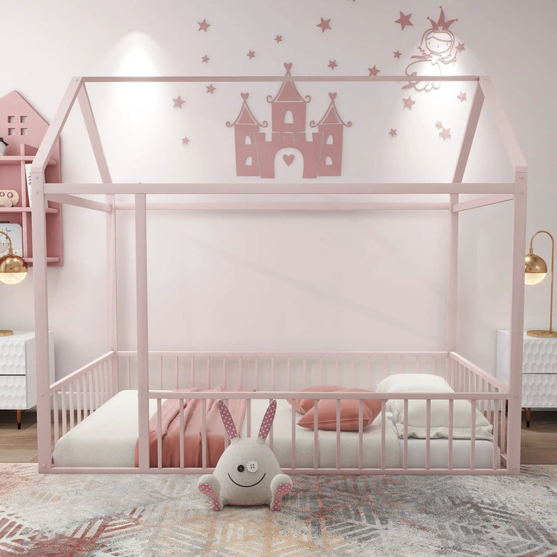 Metal Bed House Bed Frame With Fence by HouseOfZazla