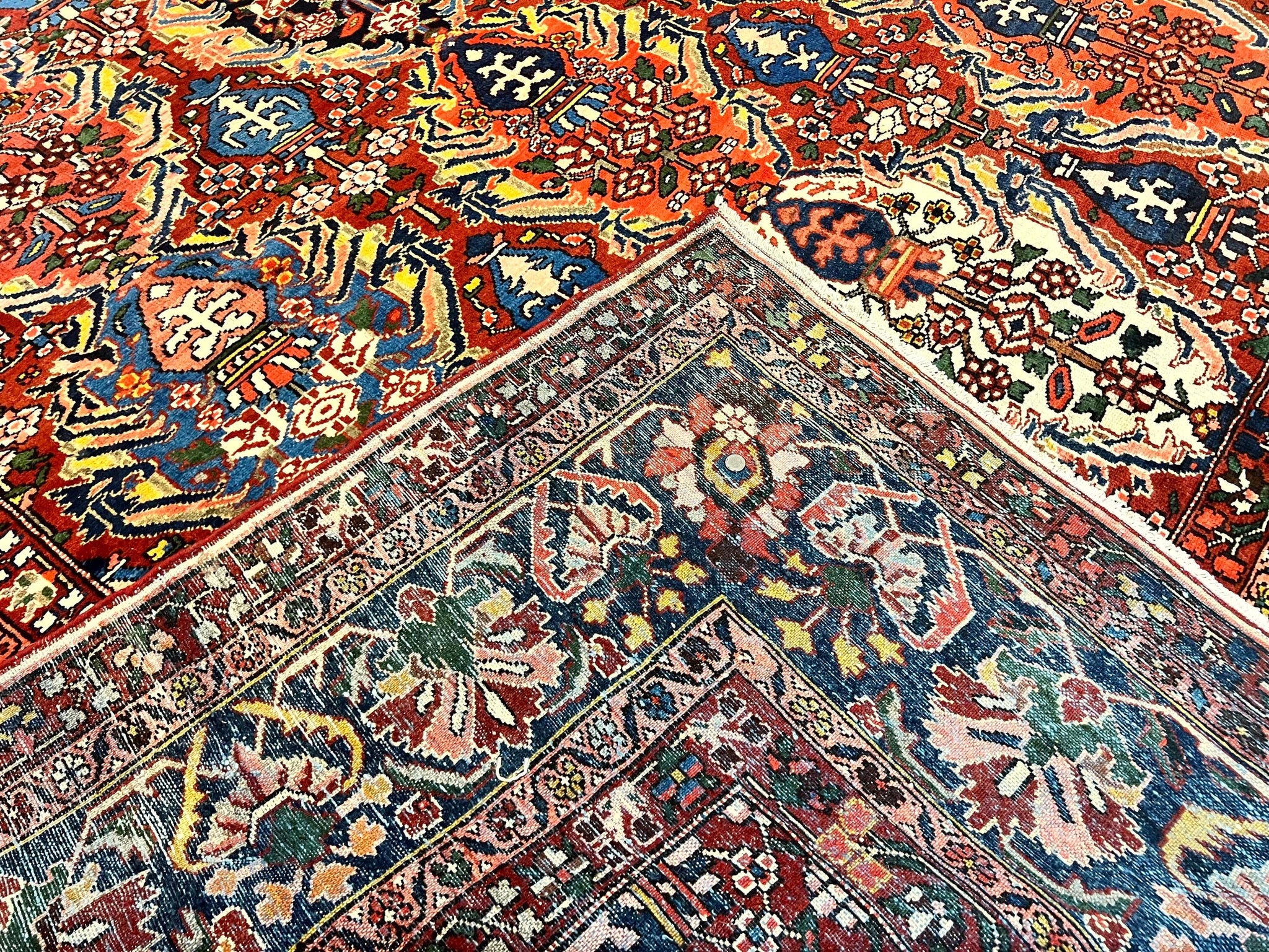 Large Persian Bakhtiari Rug 10x14, Rare Perisan Tribal Rug, Red Blue Ivory Multicolor, Hand Knotted, Semi Antique Carpet by Jewel Rugs