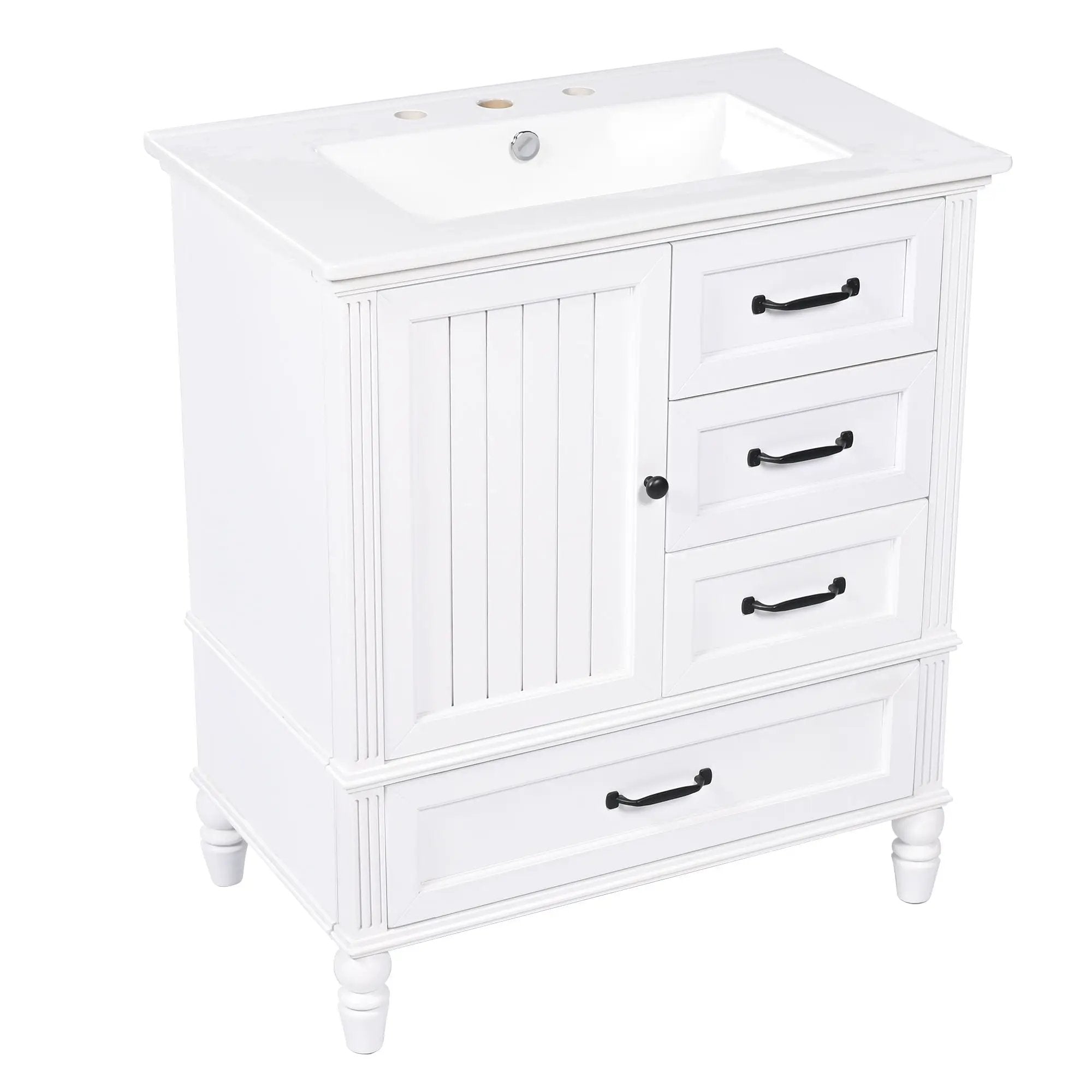 30" Bathroom Vanity With Sink, 3 Drawers, Adjustable Feet