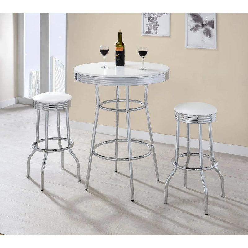Midge - 3 Piece Round 1950S Bistro Pub Bar Table Set With Upholstery - White by HouseOfZazla