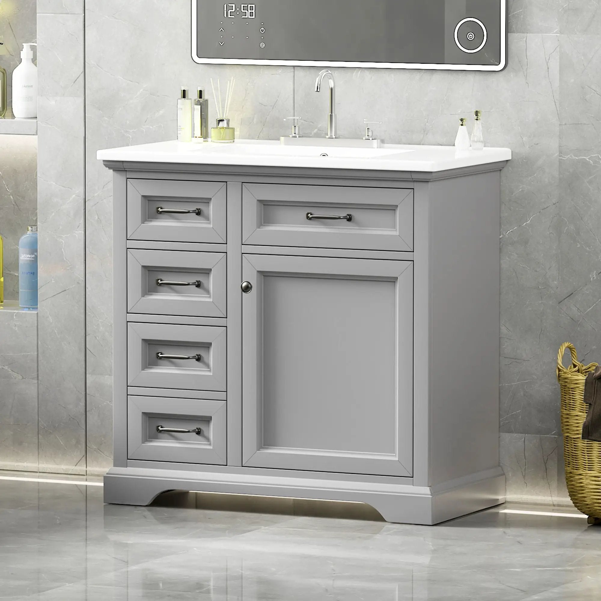 36" Bathroom Vanity With Sink, 2 Tip-Out Drawers, Soft Close Hinges by HouseOfZazla