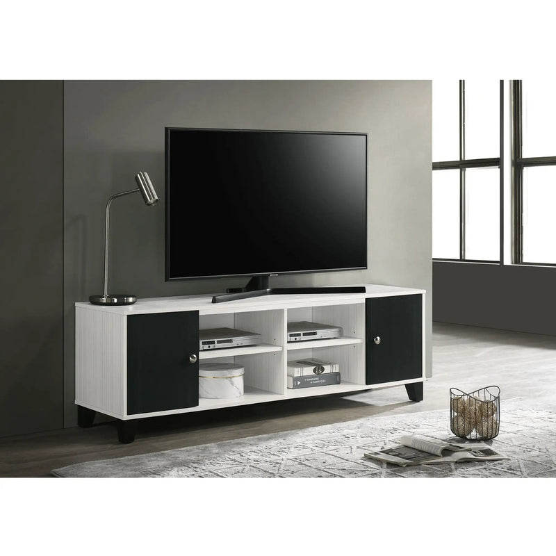 2 Tone TV Stand With Open Shelving And Concealed Storage Living Room Furniture - Black / White by Unique Piece Furniture