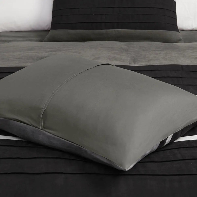 7 Pc Pieced Faux Suede Comforter Set Black Queen by HouseOfZazla