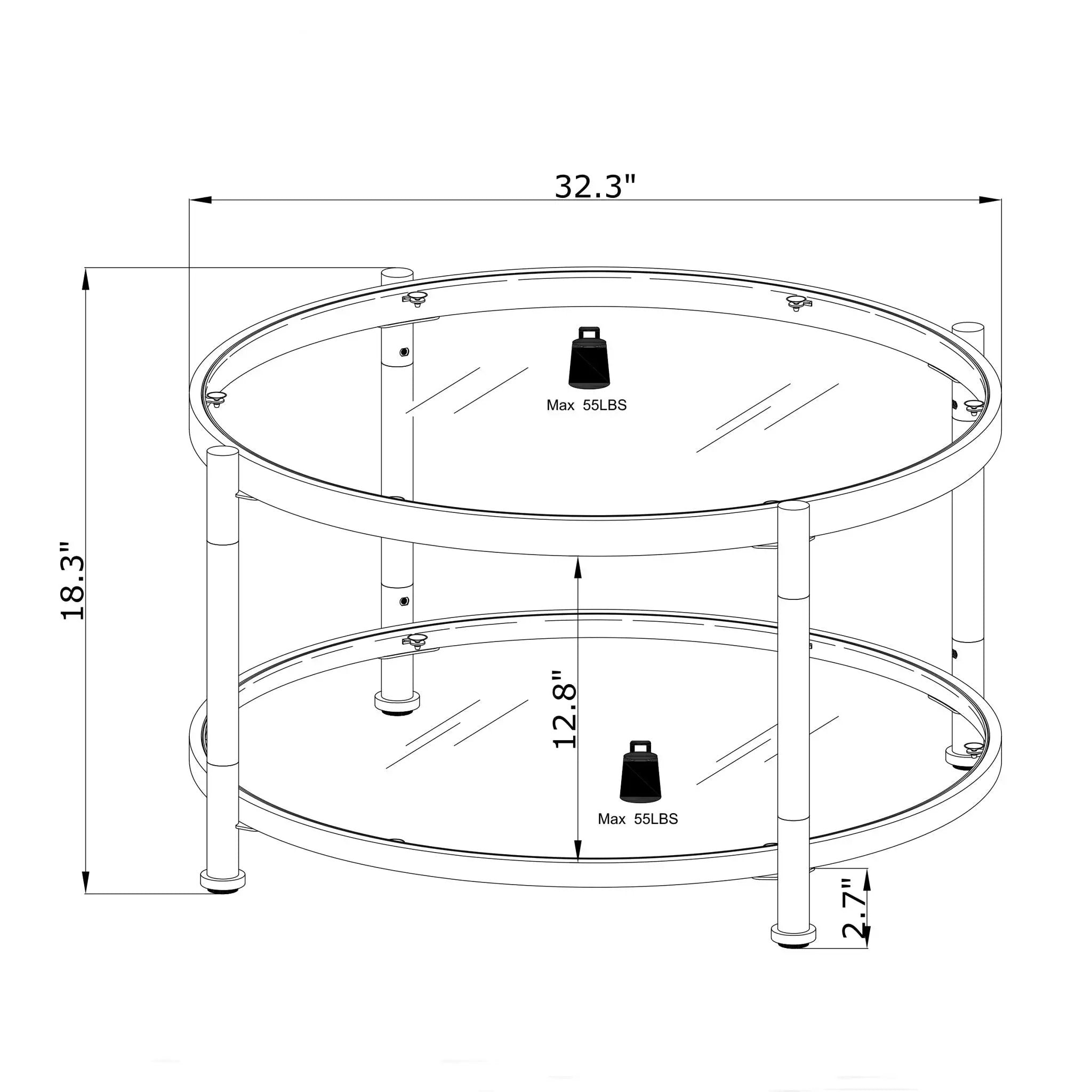 Contemporary Acrylic, Coffee Table, Round Tempered Glass Coffee Table - Chrome / Silver by HouseOfZazla