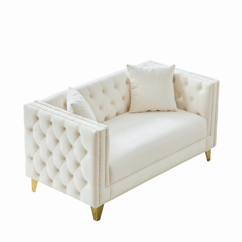 2 Seater Deep Seat Sofa With Button Nailhead, Square Arm by HouseOfZazla