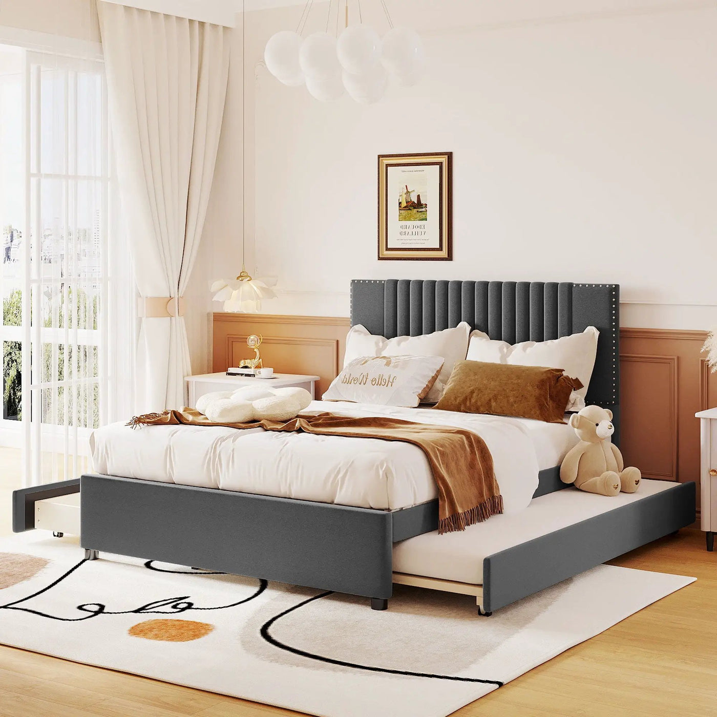 Upholstered Platform Bed With Drawers, Classic Headboard Design by Unique Piece Furniture