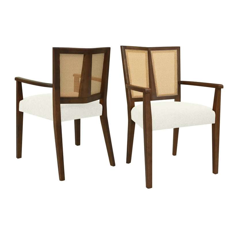 Mid Century Modern Arm Dining Chairs With Rattan Backrest by HouseOfZazla