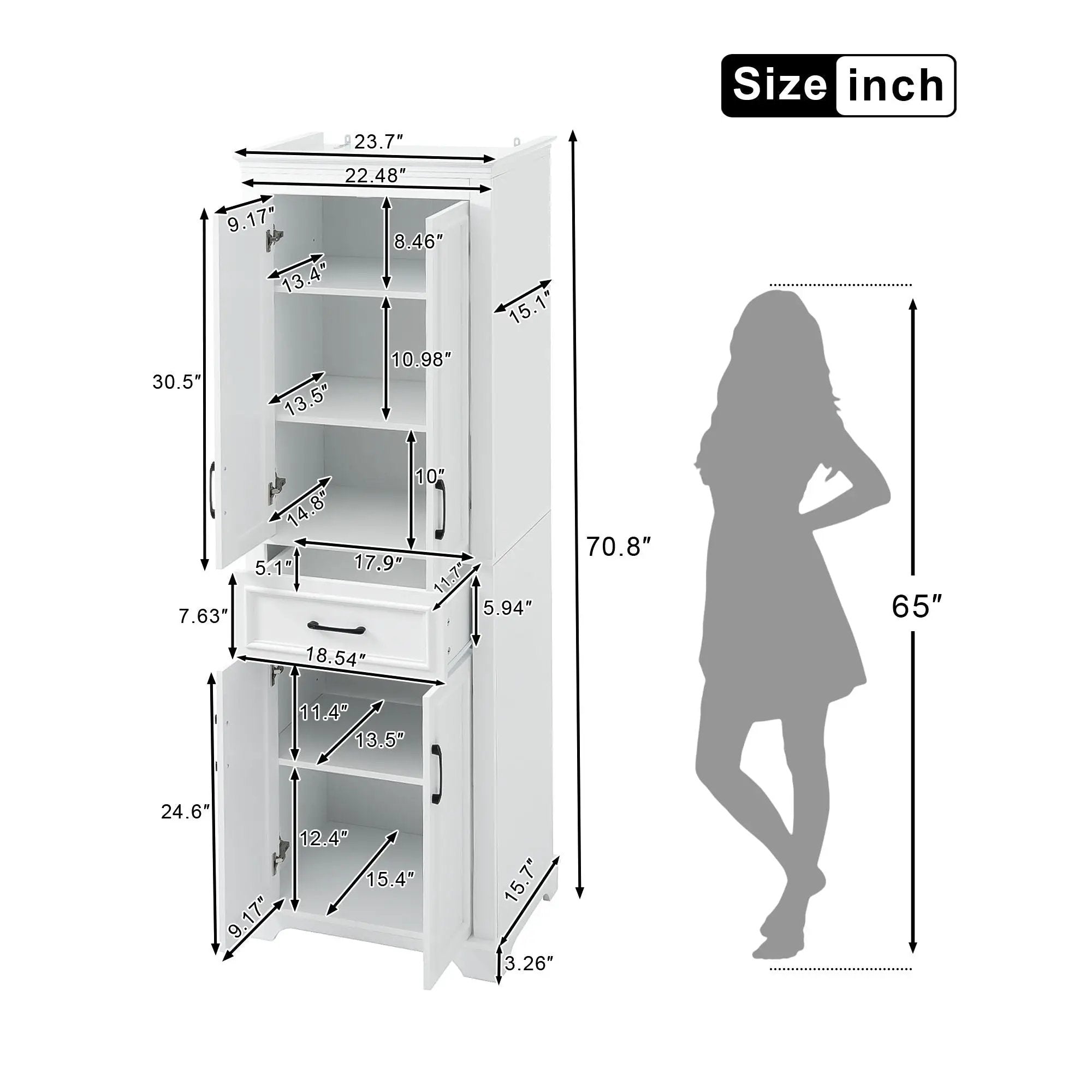 Freestanding Bathroom Vanity, Elegant Design With 4 Doors & 1 Drawer, Adjustable Shelves, Damping Hinges - White by Unique Piece Furniture
