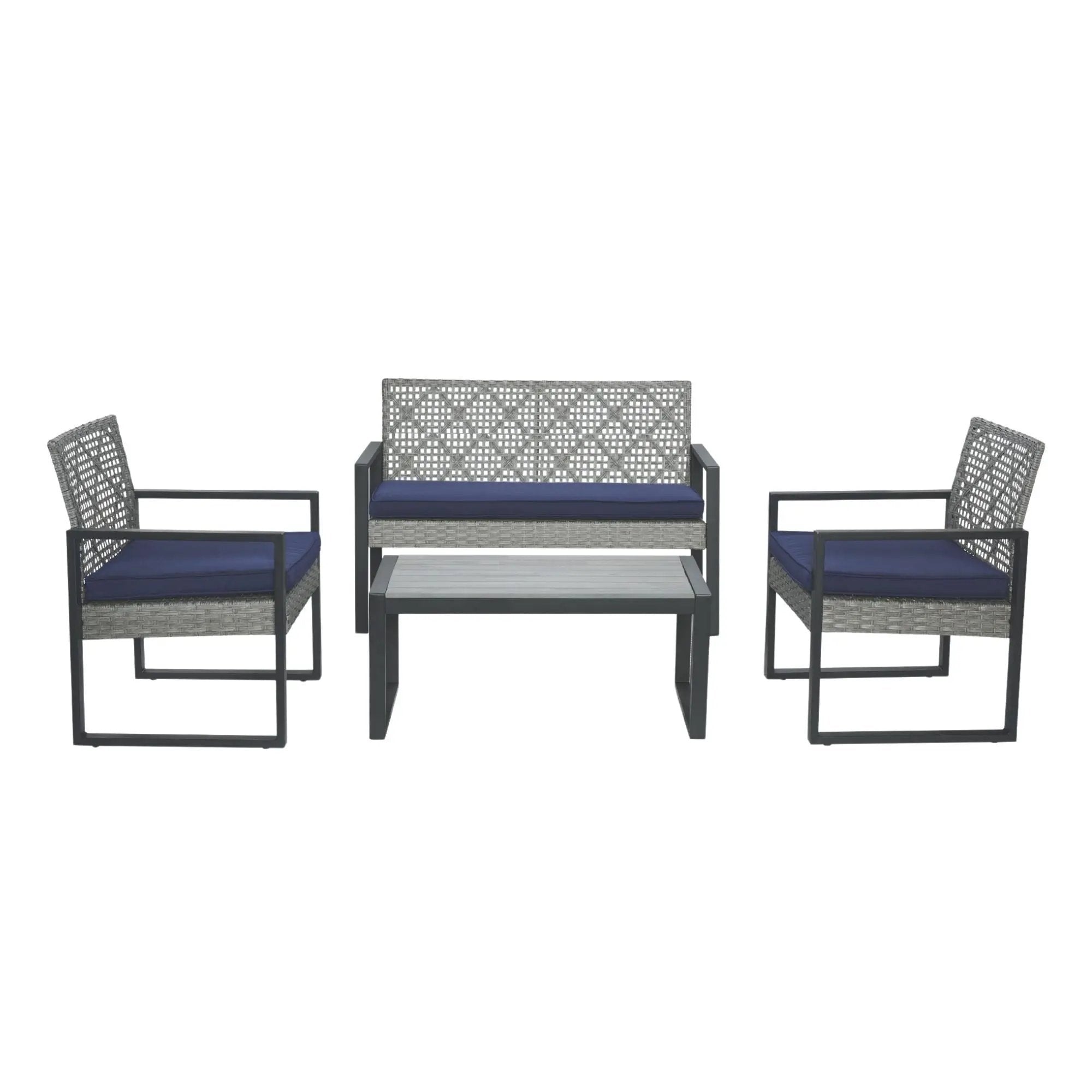 4 Piece Patio Furniture Set With Acacia Wood Table Top And Cushions by HouseOfZazla