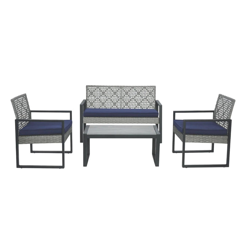 4 Piece Patio Furniture Set With Acacia Wood Table Top And Cushions by HouseOfZazla