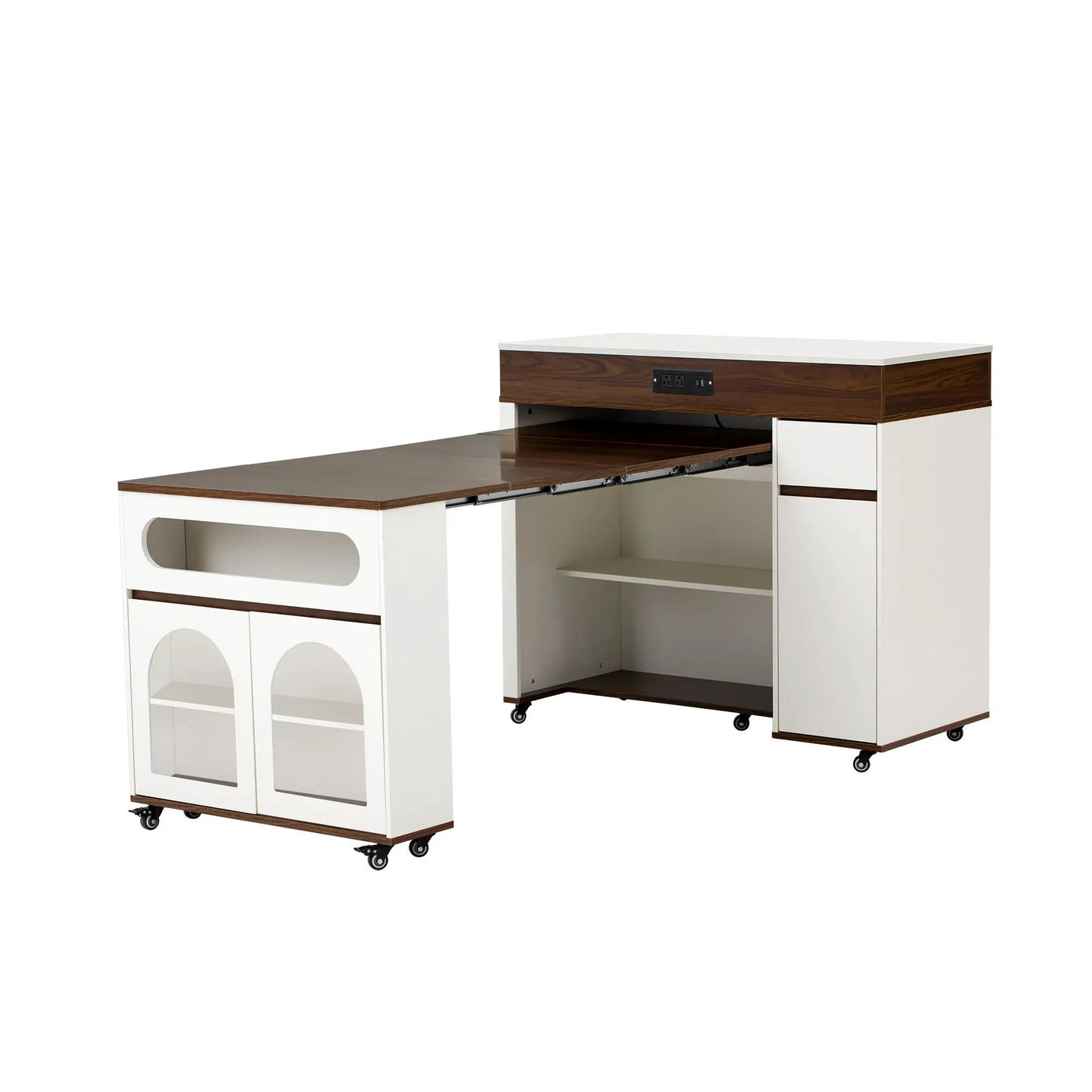 Extendable Dining Table With Folding Top, Rolling Kitchen Island With Drawers And Power Outlet by Unique Piece Furniture