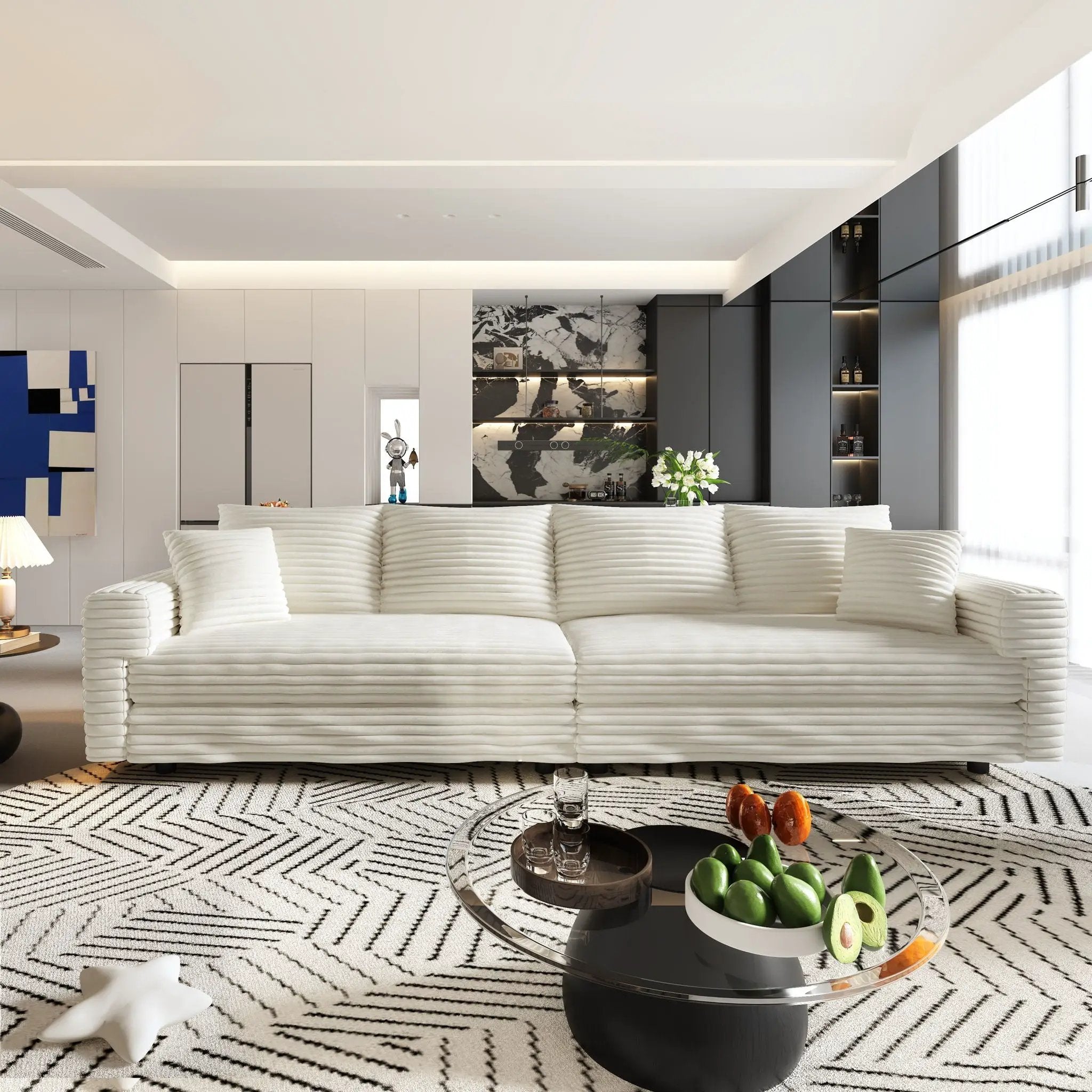 Deep Seat Convertible Sofa With Soft Pillows And Ottomans