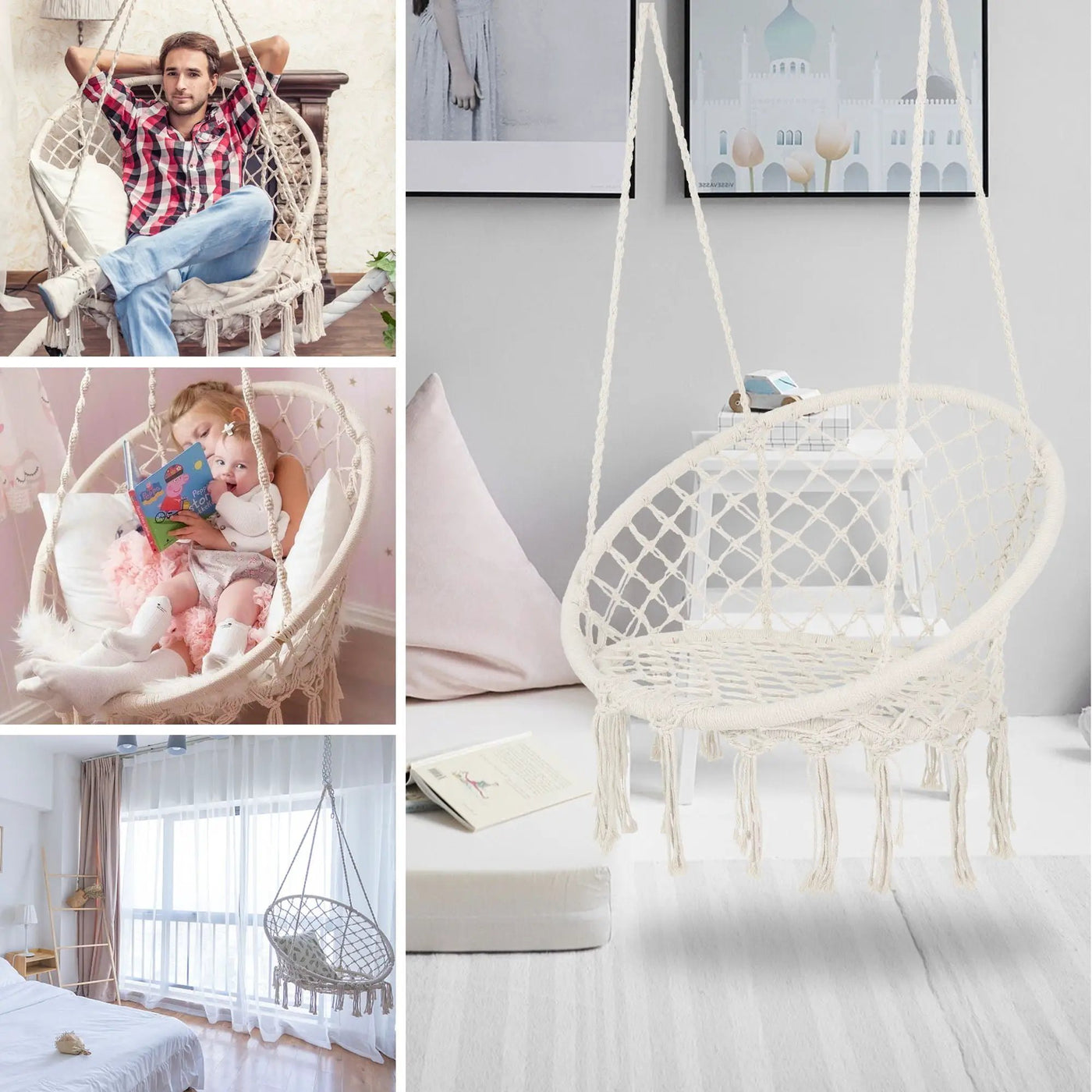 Macrame Hanging Hammock Chair, Rope Swing For Indoor And Outdoor Use by Unique Piece Furniture