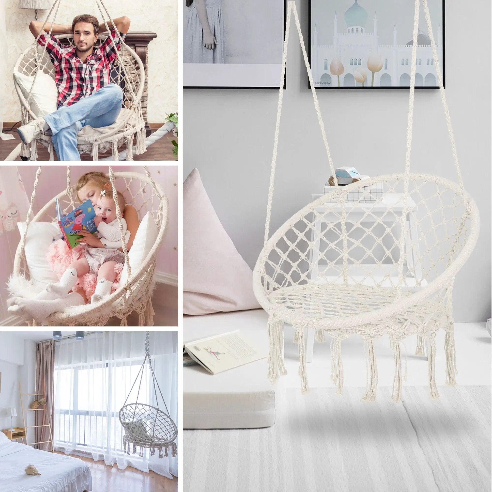Macrame Hanging Hammock Chair, Rope Swing For Indoor And Outdoor Use by Unique Piece Furniture