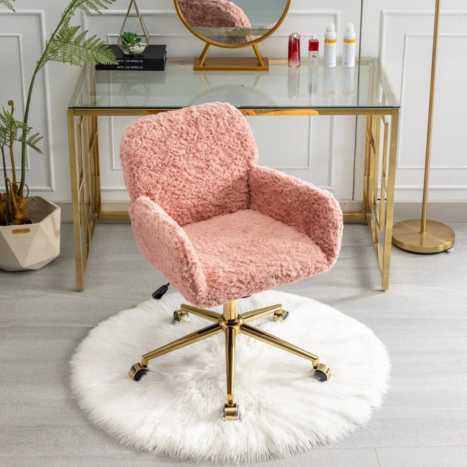 Office Chair, Artificial Rabbit Hair Home Office Chair With Metal Base, Adjustable Desk Chair Swivel Office Chair, Vanity Chair by HouseOfZazla