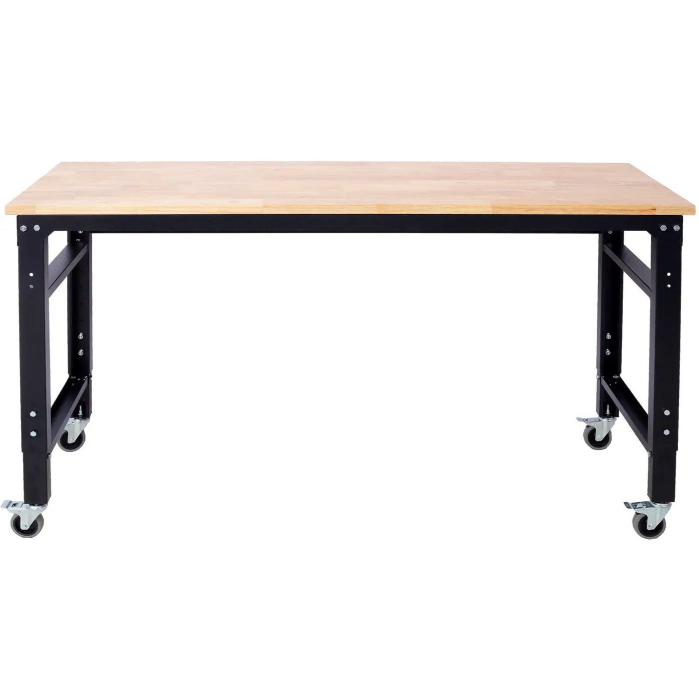Wide Rolling Workbench For Garage, Adjustable Height, Workshop Tool Bench, Metal With Rubber Wood Top by HouseOfZazla
