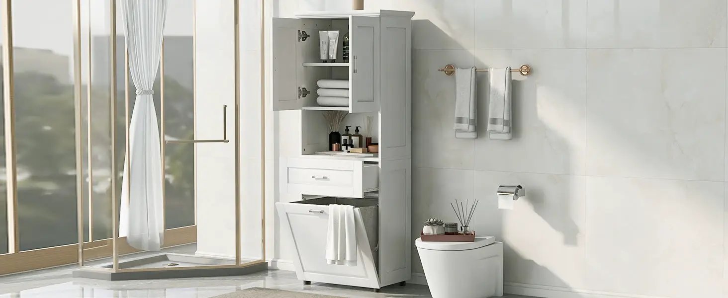 Tall Bathroom Cabinet with Laundry Basket by HouseOfZazla