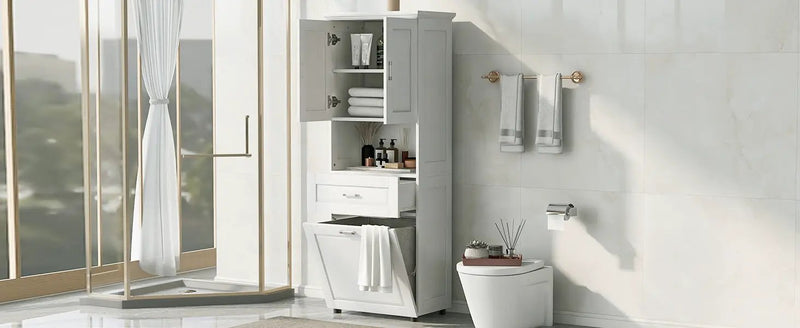 Tall Bathroom Cabinet with Laundry Basket by HouseOfZazla