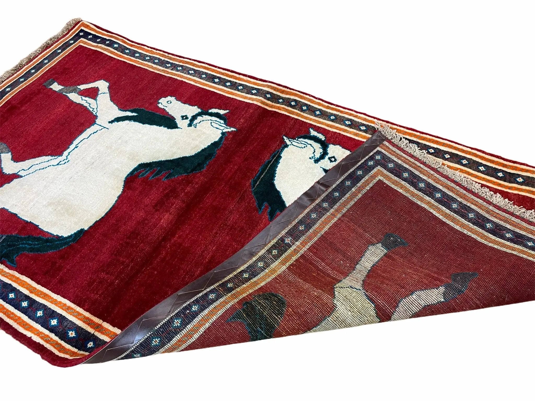 3.5 X 6 Handmade Hand-Knotted New Vintage Rug Quality Wool White Horses Red by Jewel Rugs
