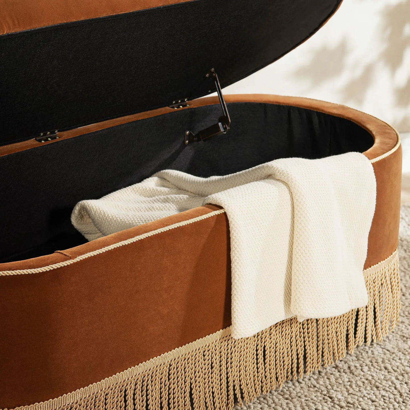 Melinda - Oval Tufted Bullion Fringe Storage Bench by Unique Piece Furniture