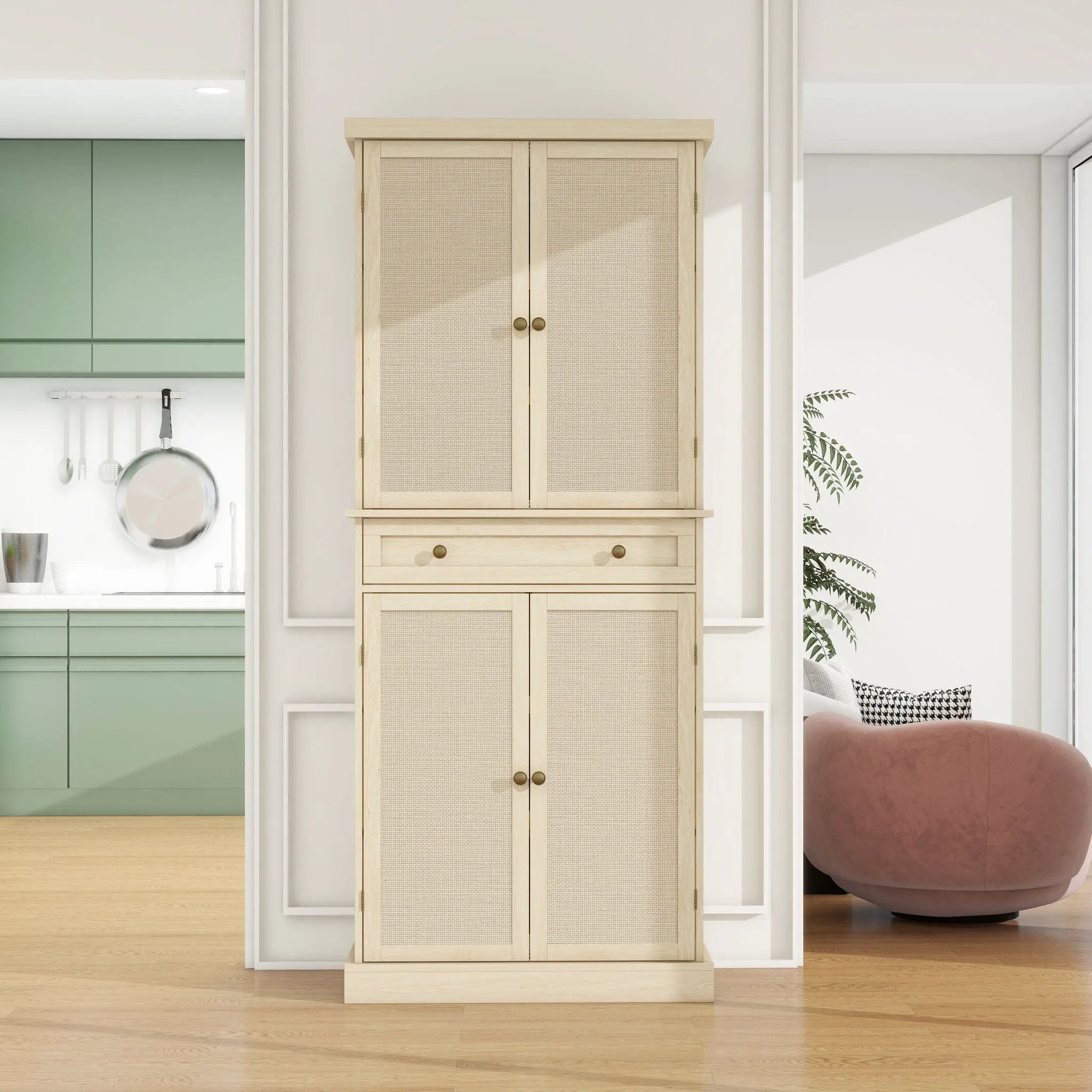 4 Door Storage Cabinet With 1 Drawer And 4 Adjustable Inner Shelves - Natural by Unique Piece Furniture