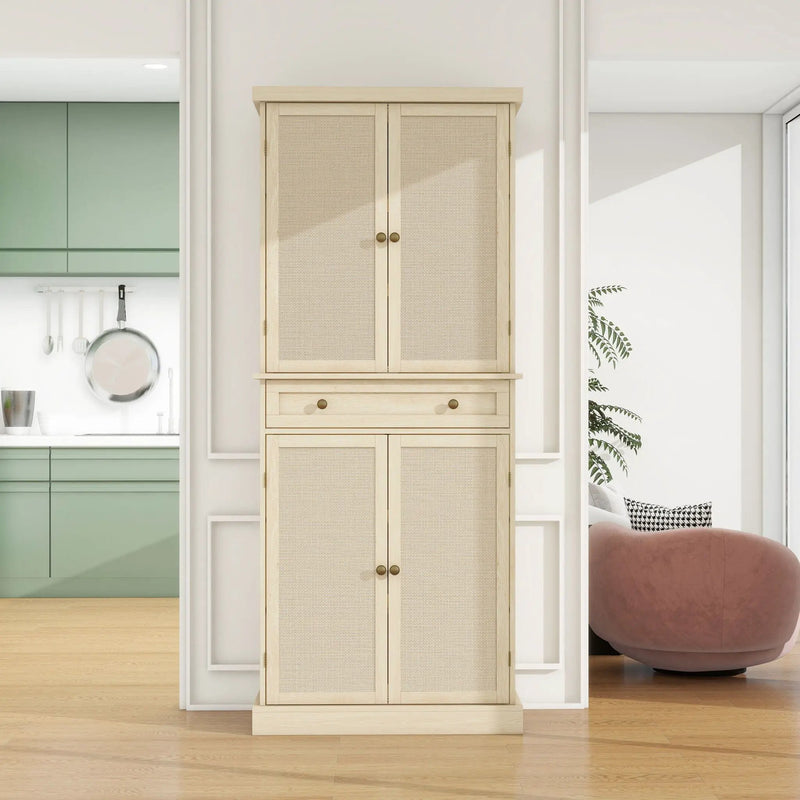4 Door Storage Cabinet With 1 Drawer And 4 Adjustable Inner Shelves - Natural by Unique Piece Furniture