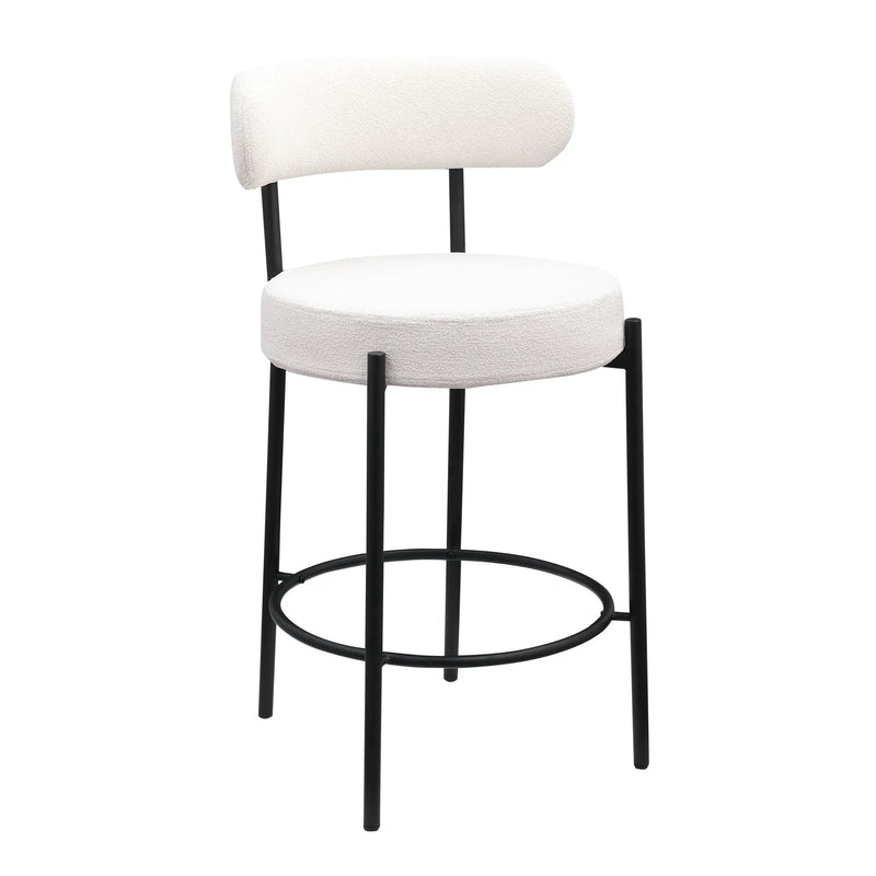 Modern Sherpa Counter Height Stools, Uphsoltered Seat Height Barstools With Brushed Brass Metal Legs Round Low Back Kitchen Stools With Footrest For Dining Room (Set of 2) by HouseOfZazla