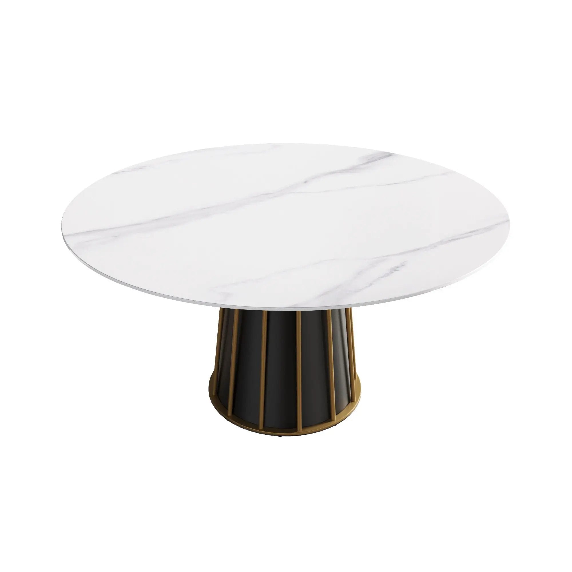 59.05" Modern Artificial Stone Round Panel Metal Iron Base Dining Table, Can Accommodate 8 People, (Not Including Chairs) - White / Black by HouseOfZazla