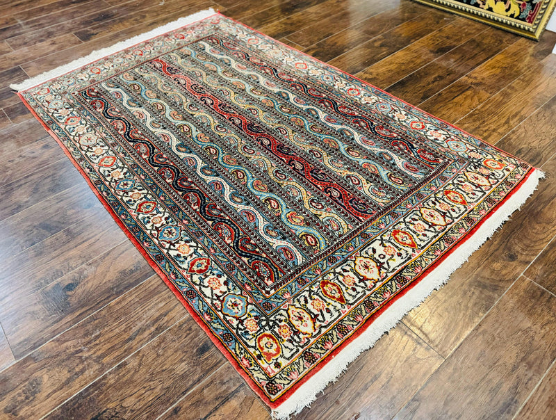 Persian Qum Rug 4x7, Striped Paisley Boteh Design by Jewel Rugs