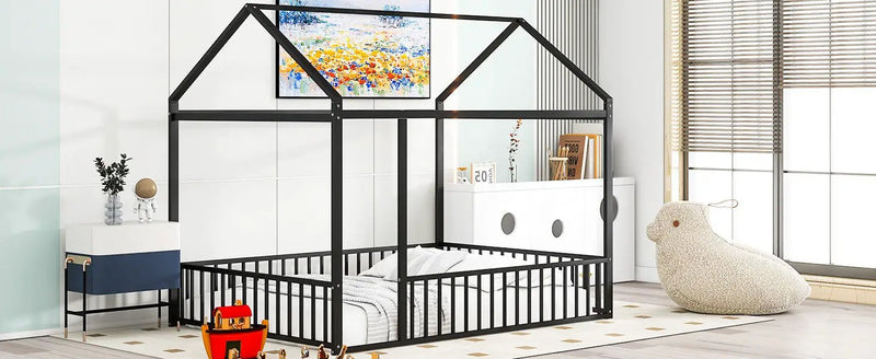 Metal Bed House Bed Frame With Fence by HouseOfZazla