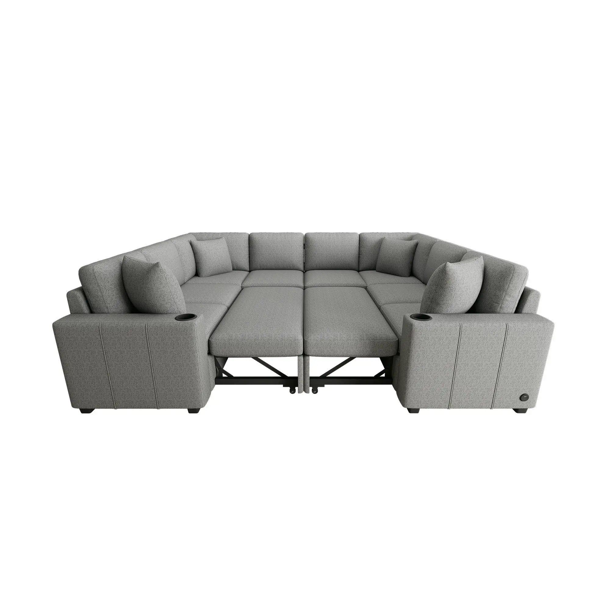 Modern U-Shaped Sectional Sofa Convertible Pull-Out Sofa Bed With USB Ports And Cup Holders by Unique Piece Furniture