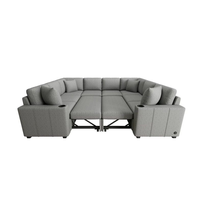 Modern U-Shaped Sectional Sofa Convertible Pull-Out Sofa Bed With USB Ports And Cup Holders by Unique Piece Furniture