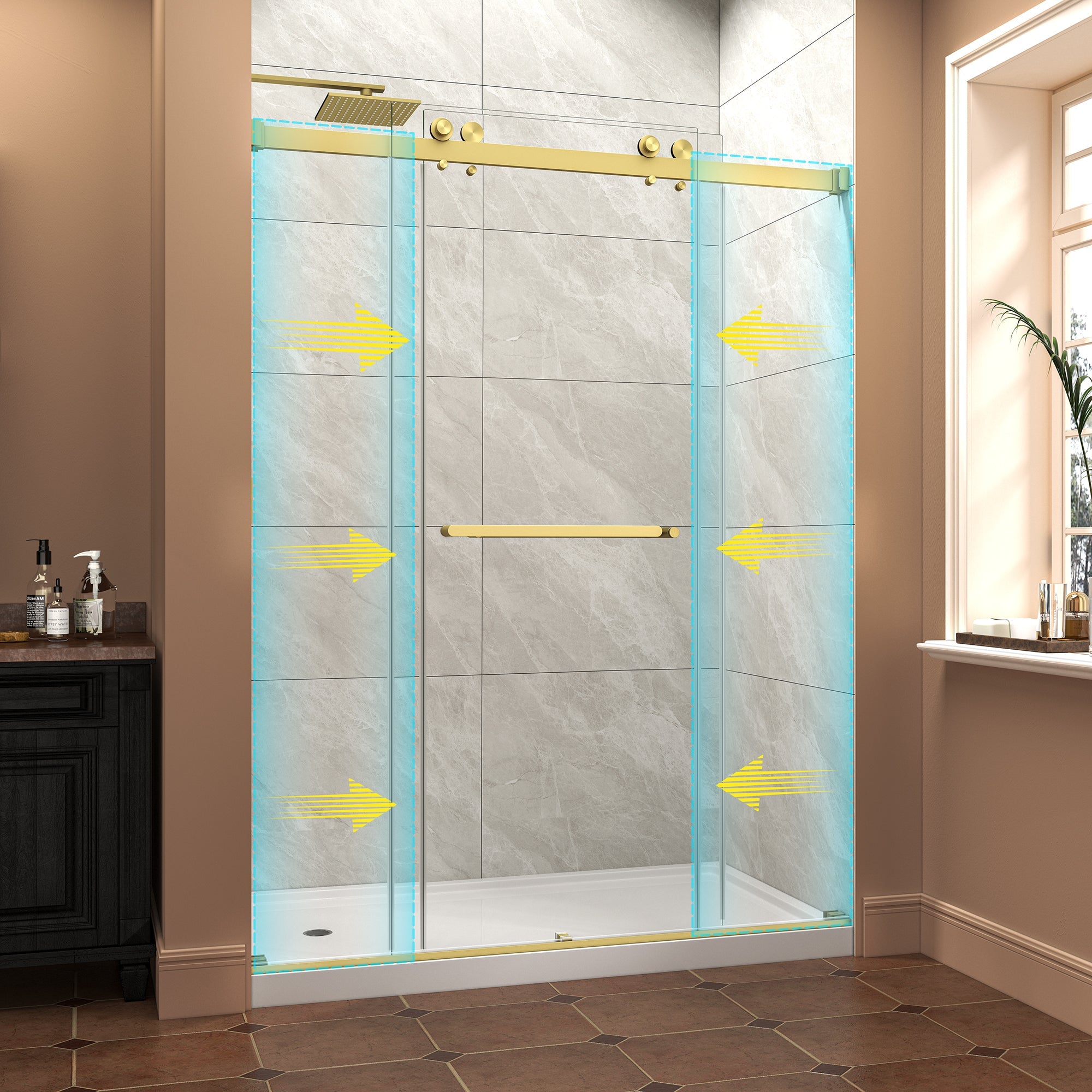 55"-60" W x 76" H Brushed Frameless Shower Door by HouseOfZazla