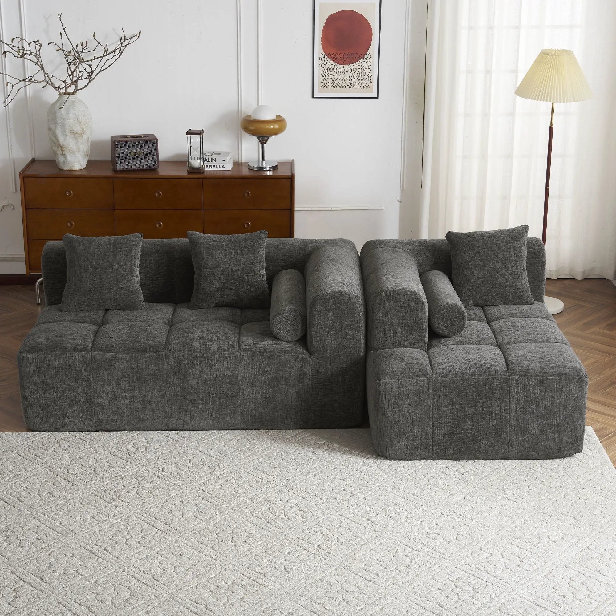 Sectional Free Combined Sofa With 2 Side Pockets by HouseOfZazla