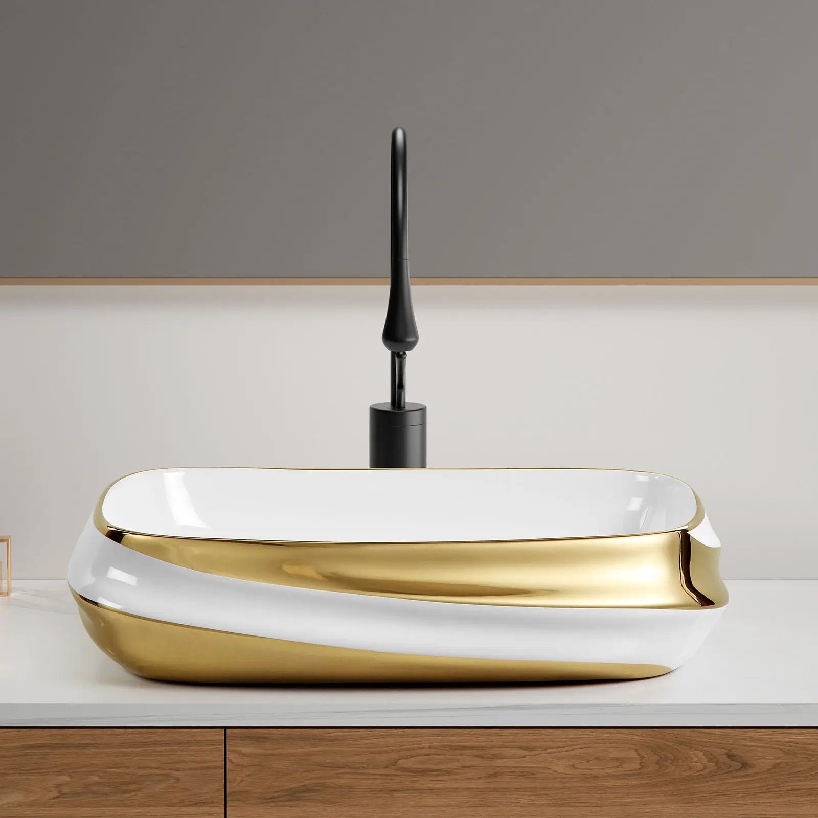 Vessel Sink Above Counter Vanity Basin - Gold / White / Milk White by HouseOfZazla