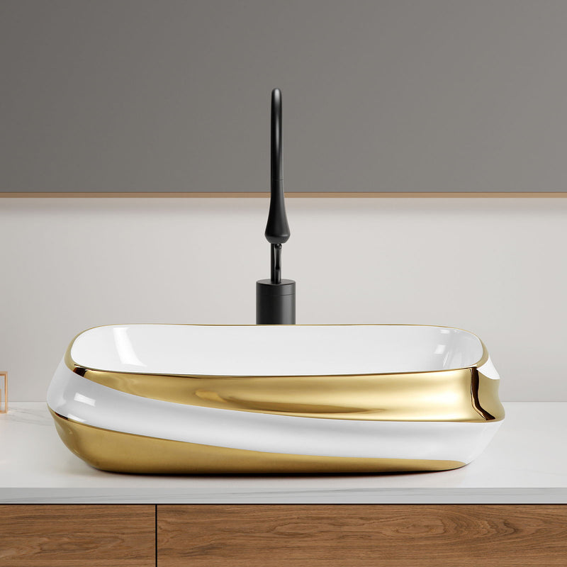 Vessel Sink Above Counter Vanity Basin - Gold / White / Milk White by HouseOfZazla