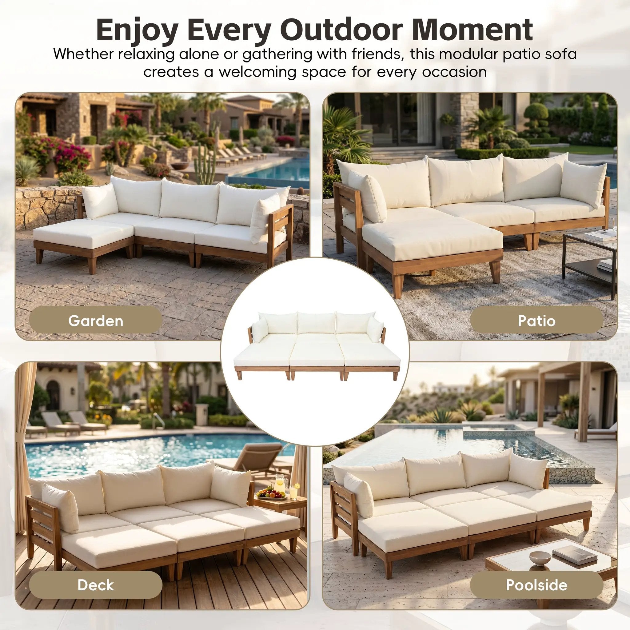 TOPMAX Outdoor Large Daybed Acacia Wood 6-Piece Patio Sofa Set by HouseOfZazla