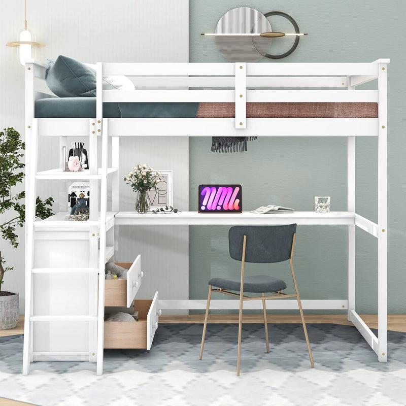 Modern Loft Bed With Built In Desk, Shelves, And 2 Drawers by Unique Piece Furniture