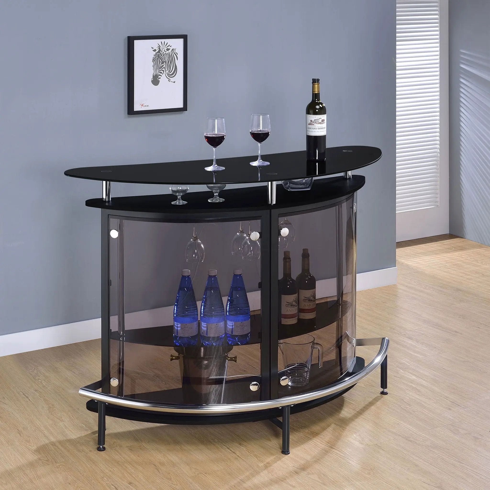 Strick & Bolton - Freestanding Glass Top Home Bar Wine Cabinet With Panels - Black by HouseOfZazla