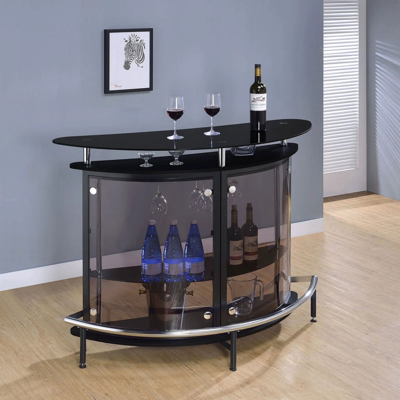 Strick & Bolton - Freestanding Glass Top Home Bar Wine Cabinet With Panels - Black by HouseOfZazla