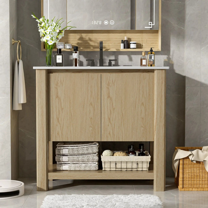 Modern Bathroom Vanity With Rectangle Ceramic Sink, Soft Closing Doors by HouseOfZazla