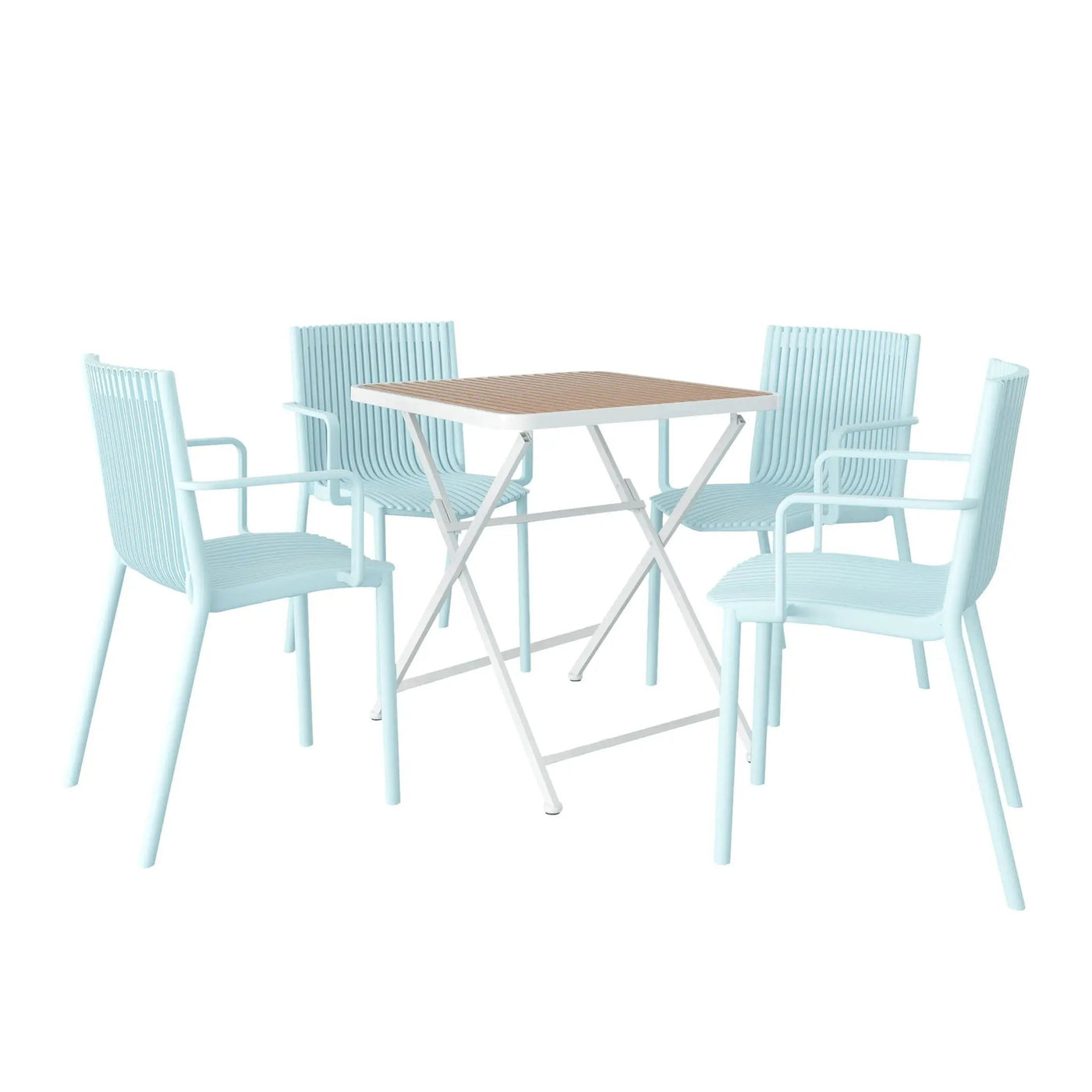 4 Modern Stackable Plastic Armchair Matched With Folding Square Table by Unique Piece Furniture
