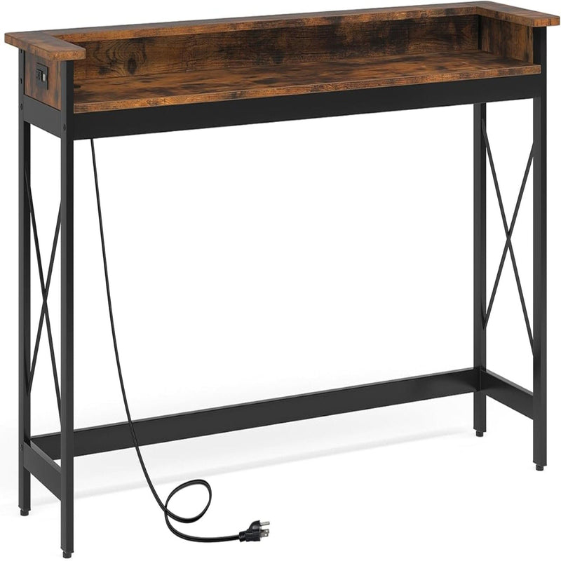 Console Table With Charging Station, Extra Long For Living Hallway - Brown / Black by HouseOfZazla