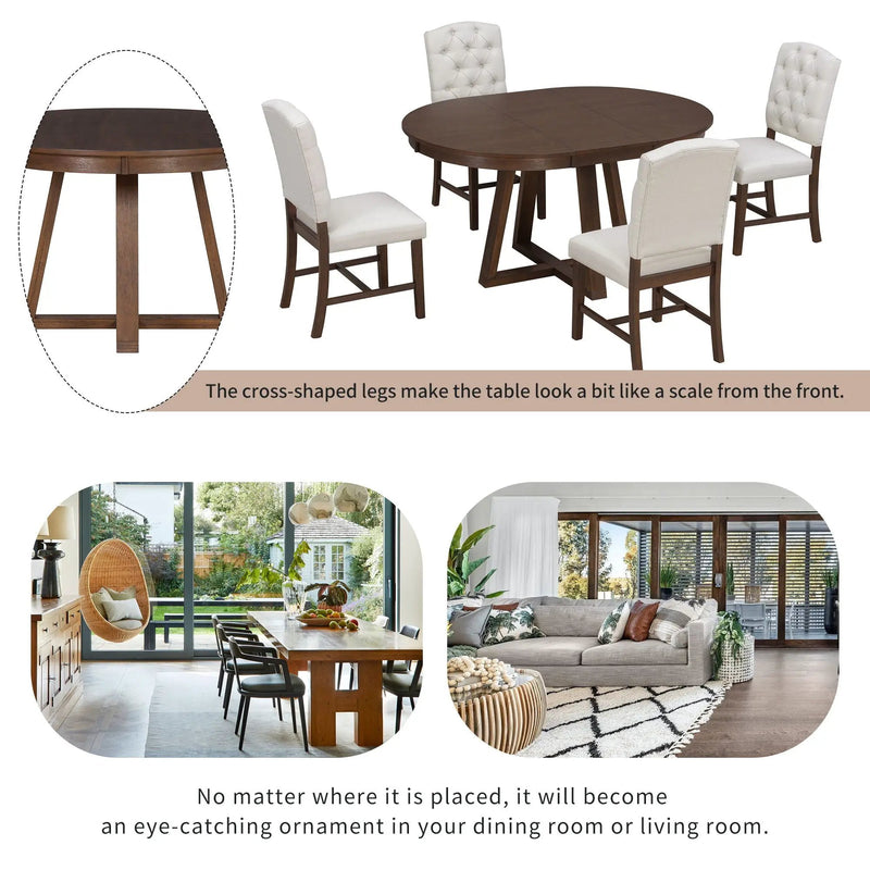 Dining Set With Leaf Round Table And 4 Upholstered Chairs by Unique Piece Furniture