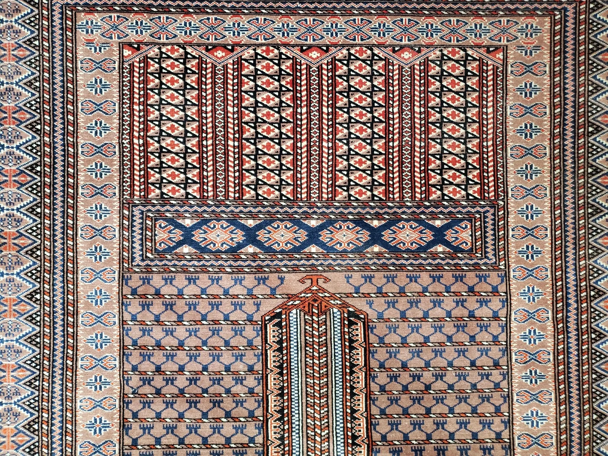 Vintage Turkoman Bokhara Rug 4x6, Four Seasons Pakistan Bukhara Turkmen Engsi Yamud Carpet, Fine Tribal Rug, Wool, Hand-Knotted, Brown, Nice by Jewel Rugs
