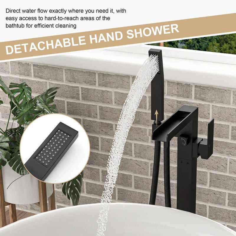 Freestanding Bathtub Faucet With Waterfall Tub Filler And Hand Shower by HouseOfZazla